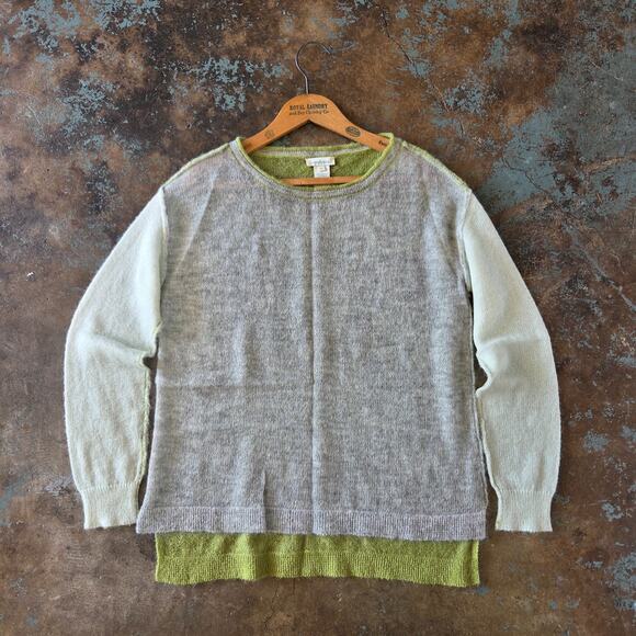 Sundance Color Block Mohair Sweater Size S Green Gray Lightweight Pullover - Picture 1 of 6